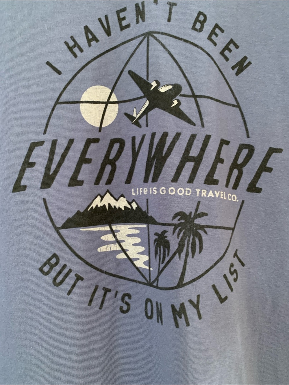 Life Is Good Blue V-Neck Tee with Travel
Graphic